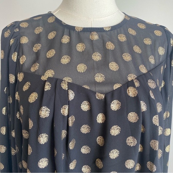 SHOW ME YOUR MUMU Long Sleeve Black Top Gold Polka Dot Bishop Sleeves Size M - Picture 8 of 16